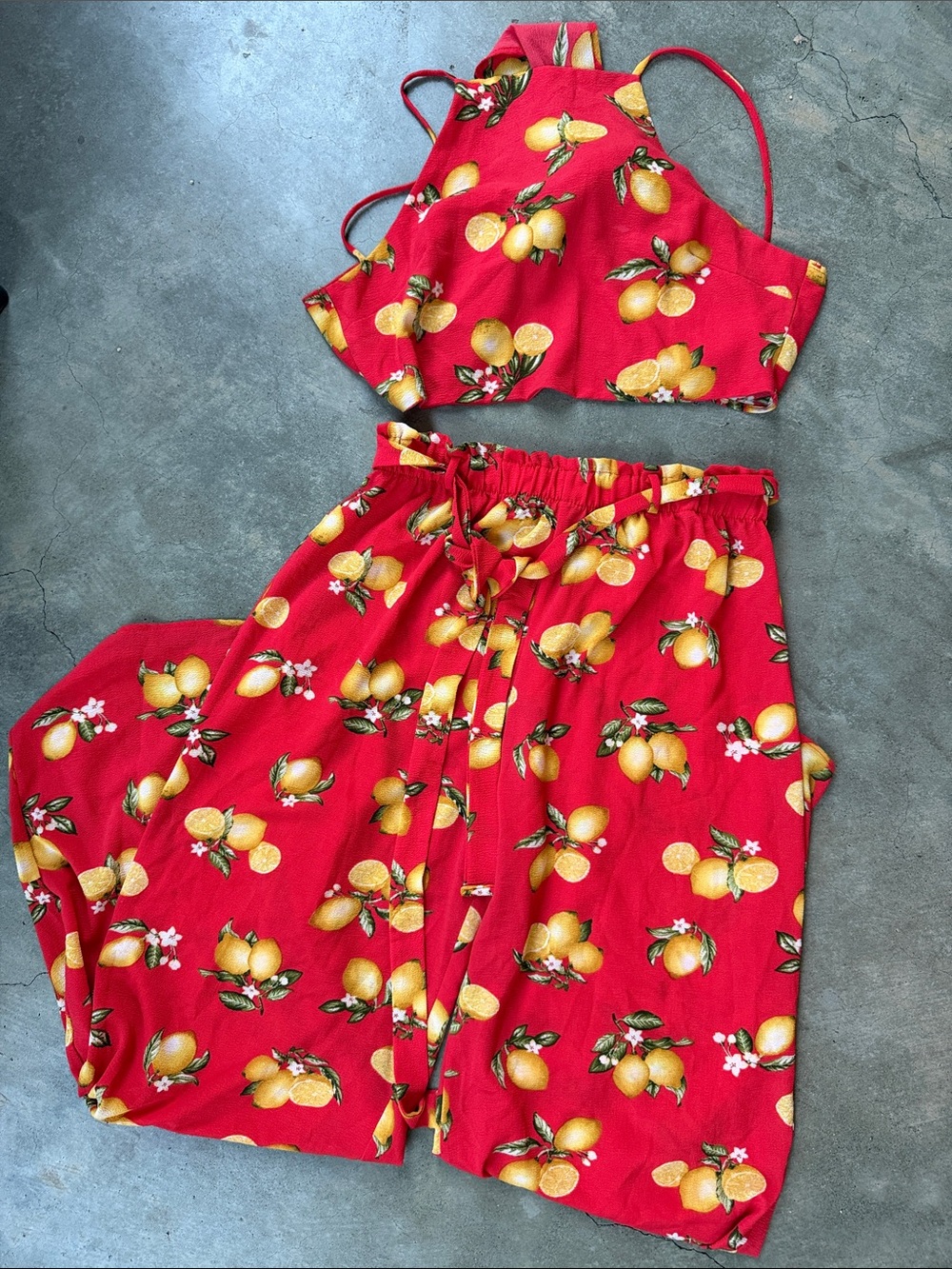 Red Lemon-Print Two-Piece Set - Women
